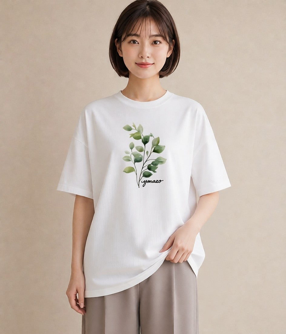 グラフィックTシャツ レディース ガラス瓶 小枝 ボタニカル ナチュラル アンティーク イラスト ラフ 女性向けギフト 散歩 白T YMAZO