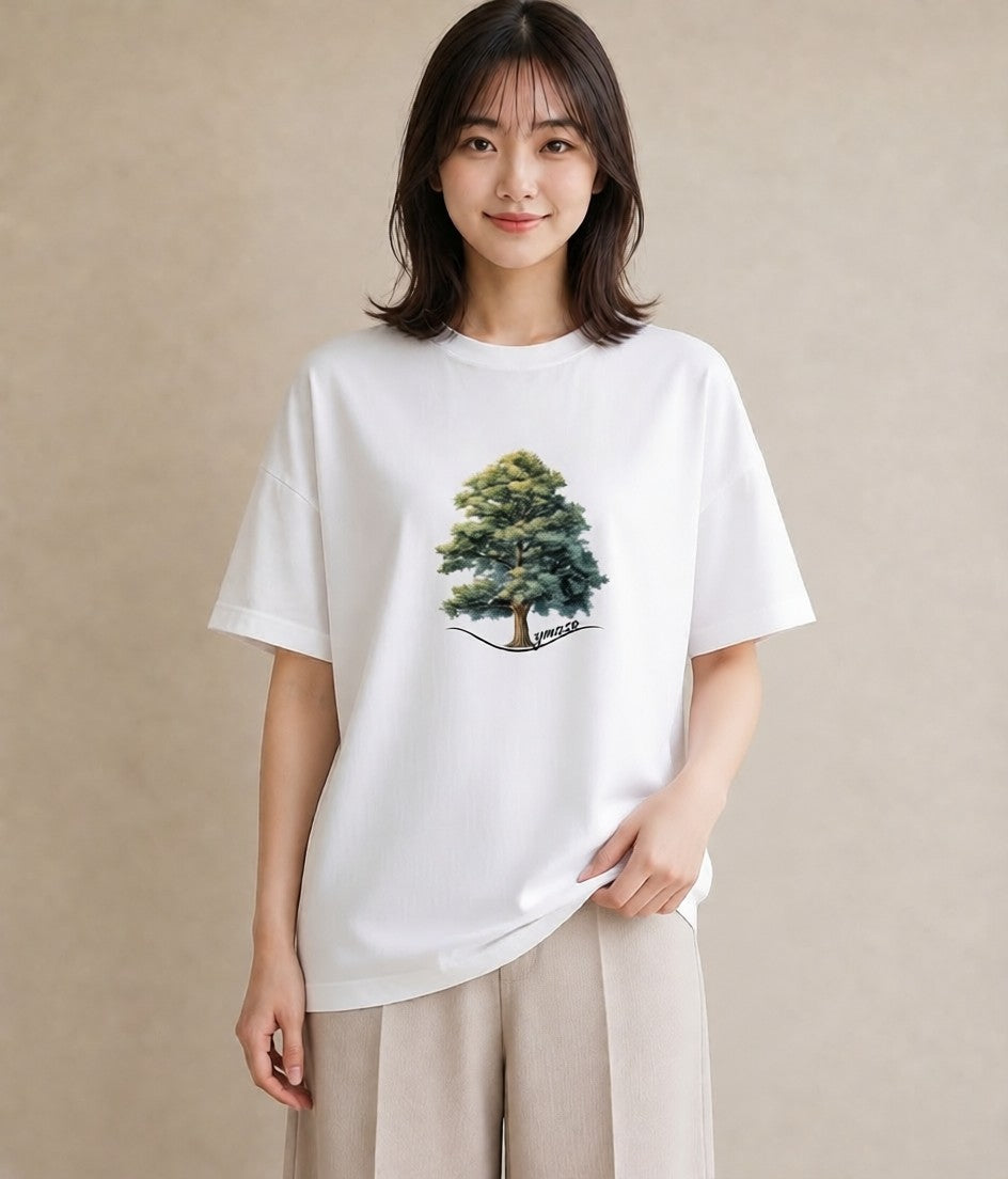 グラフィックTシャツ レディース 木 植物 ボタニカル イラスト きれいめカジュアル ホワイトデー 春服 白T YMAZO