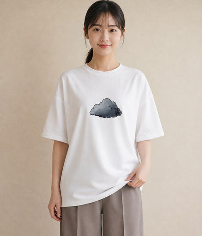プリントTシャツ レディース 窓辺の雨 雨の日 窓 ナチュラル アンティーク イラスト 線画 散歩 お出かけ 白T YMAZO