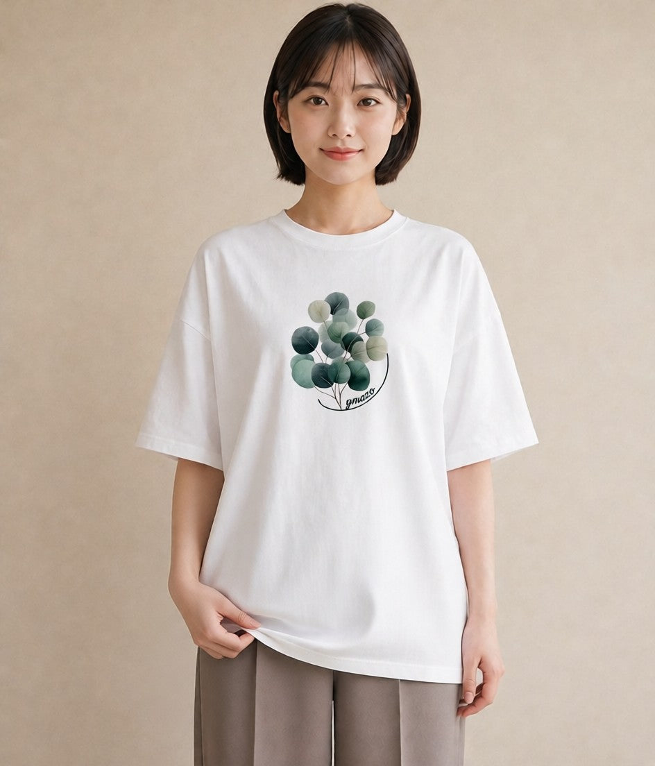 プリントTシャツ レディース 観葉植物 植物 ボタニカル イラスト 上品 自分用 ルームウェア 白T YMAZO