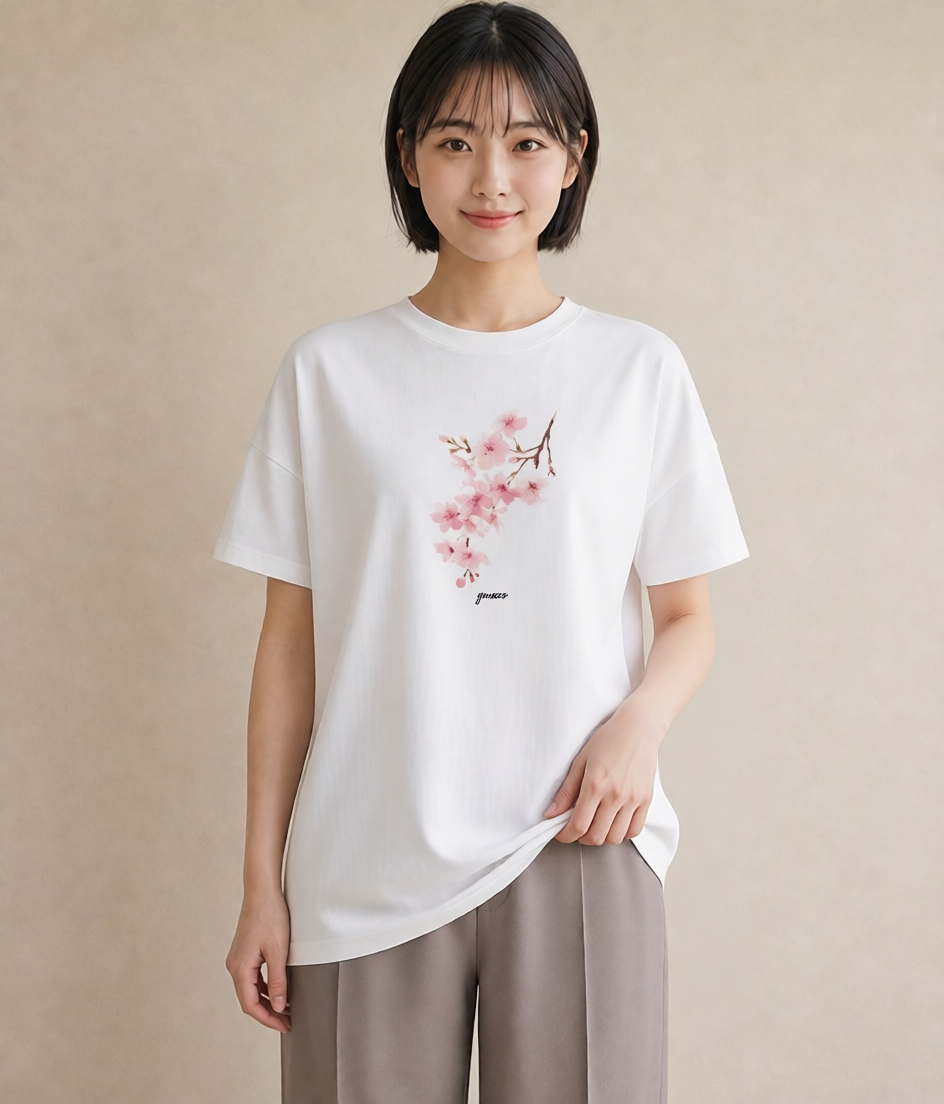 デザインTシャツ レディース 梅 花 花柄 イラスト レトロ 誕生日プレゼント 綿100 白T YMAZO