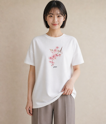 デザインTシャツ レディース 梅 花 花柄 イラスト レトロ 誕生日プレゼント 綿100 白T YMAZO