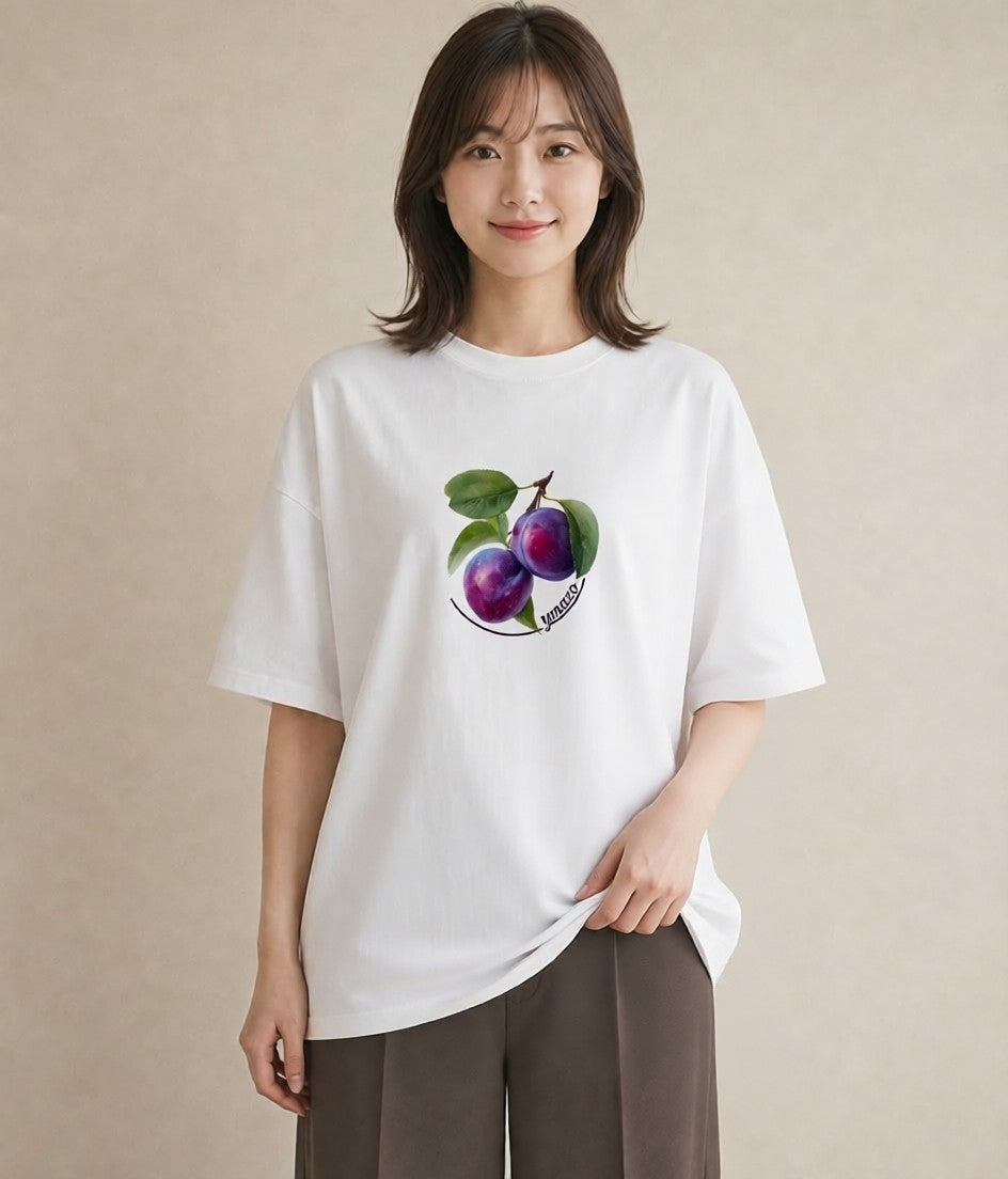 デザインTシャツ レディース ぶどう 葡萄 食べ物 フード イラスト 女性 旅行用 白T YMAZO