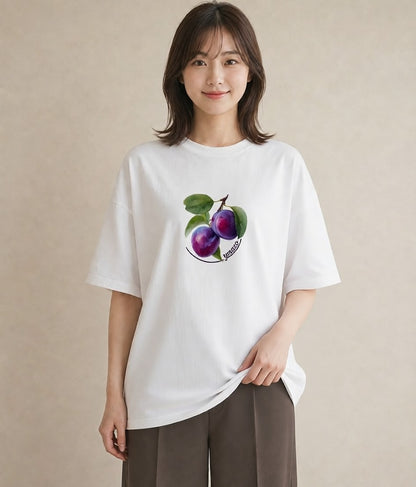 デザインTシャツ レディース ぶどう 葡萄 食べ物 フード イラスト 女性 旅行用 白T YMAZO
