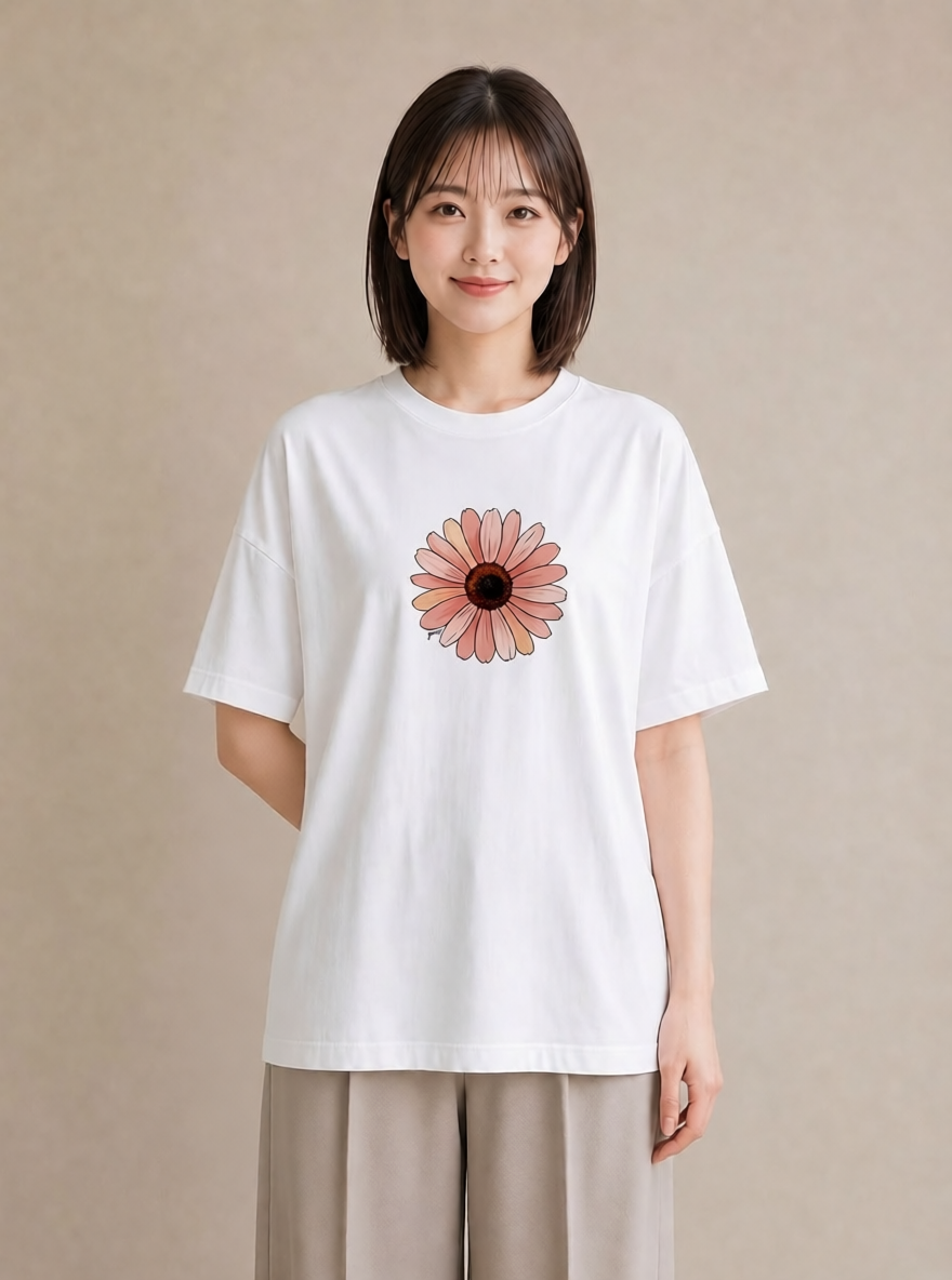 Tシャツ レディース ひまわり 向日葵 花 花柄 イラスト 帰省 ラフ 白T YMAZO