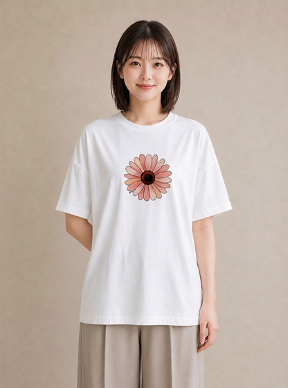 Tシャツ レディース ひまわり 向日葵 花 花柄 イラスト 帰省 ラフ 白T YMAZO