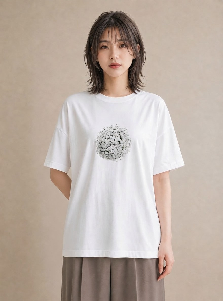 Tシャツ レディース カスミソウ かすみ草 花 花柄 イラスト 普段使い カジュアルコーデ 買い物 白T YMAZO