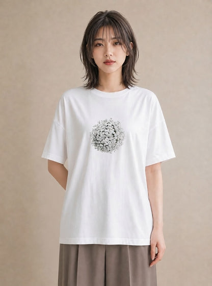 Tシャツ レディース カスミソウ かすみ草 花 花柄 イラスト 普段使い カジュアルコーデ 買い物 白T YMAZO