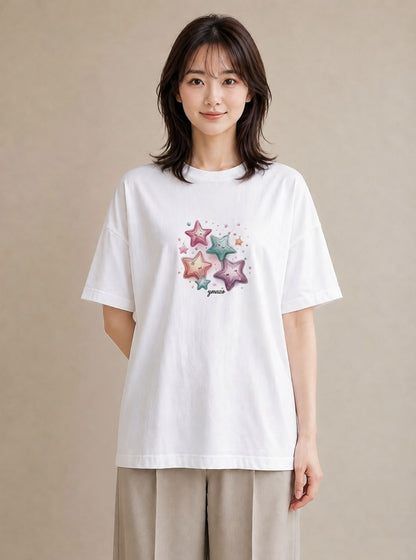 半袖Tシャツ レディース スター 星空 宇宙 イラスト ゆるかわ 女性向けギフト 散歩 白T YMAZO
