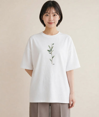 グラフィックTシャツ レディース ガラス瓶 小枝 ボタニカル ナチュラル アンティーク イラスト 手描き風 ママ カフェ服 白T YMAZO