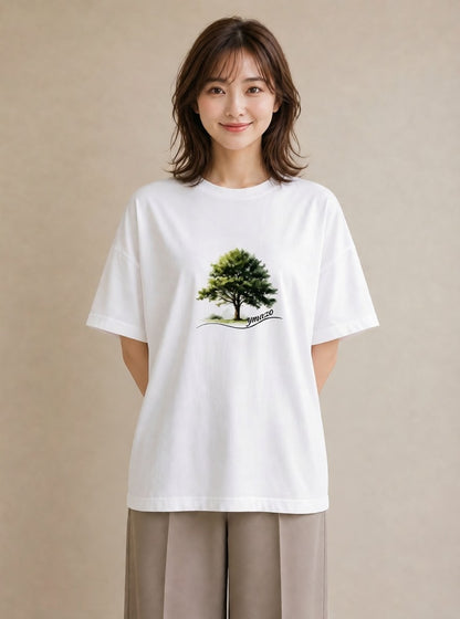 プリントTシャツ レディース 木 植物 ボタニカル イラスト 水彩風 カジュアルコーデ 買い物 白T YMAZO