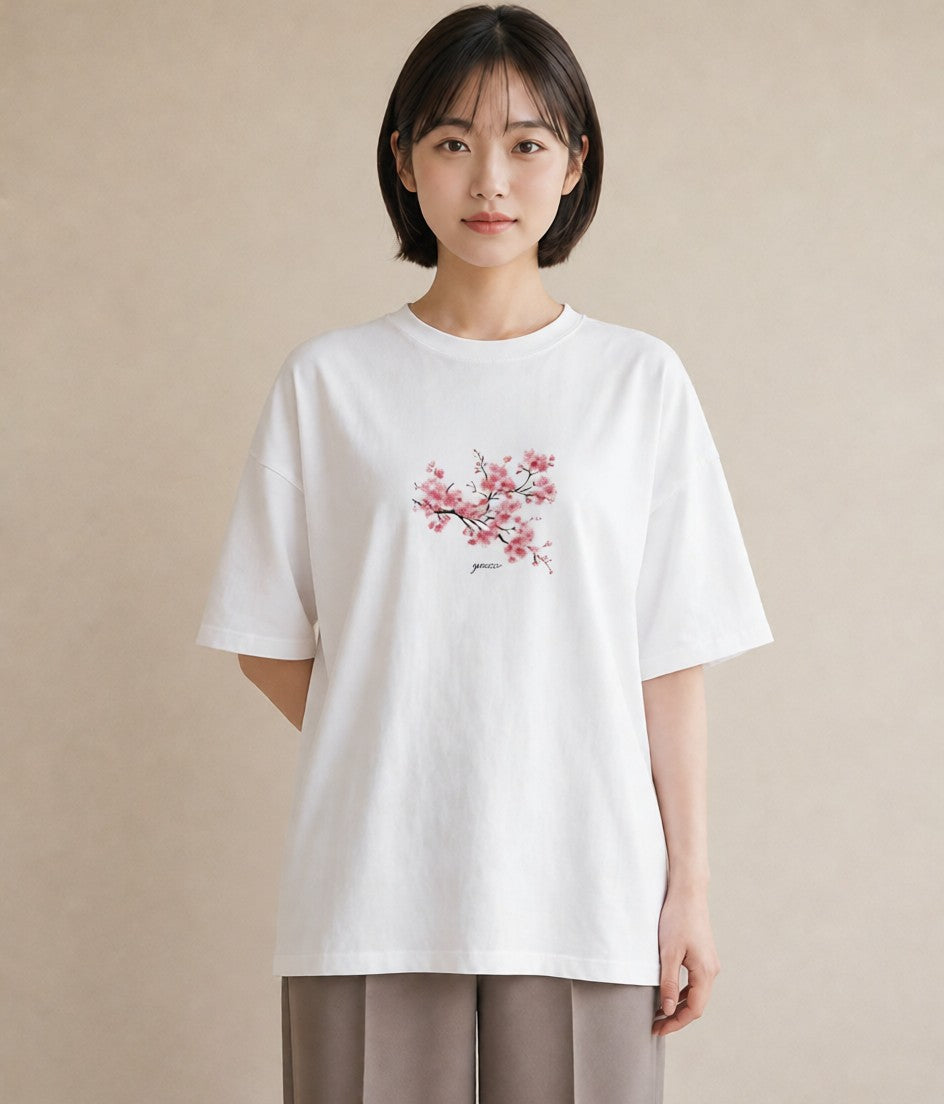 半袖Tシャツ レディース さくら 桜 サクラ 花 花柄 イラスト 韓国風 カジュアルコーデ 買い物 白T YMAZO
