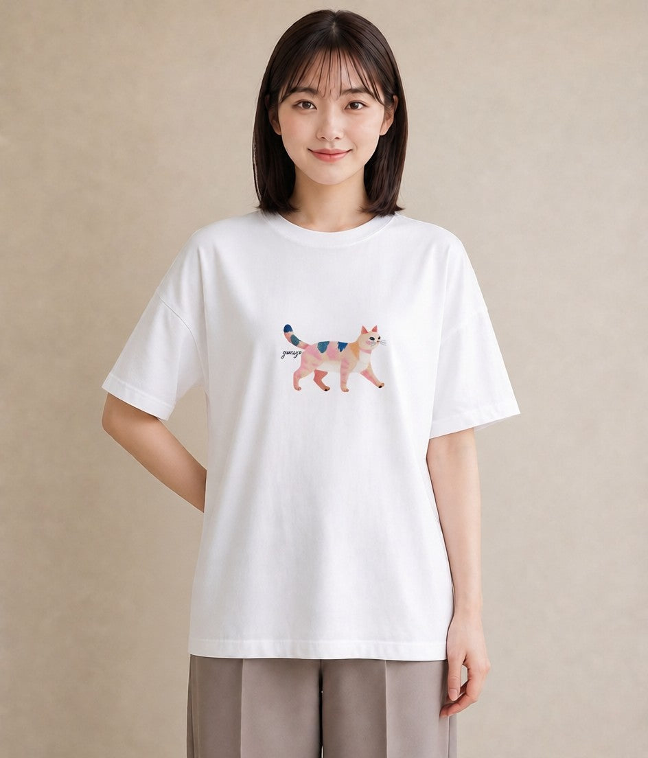 グラフィックTシャツ レディース ねこ 猫 ネコ イラスト 韓国風 夏コーデ 通学 白T YMAZO