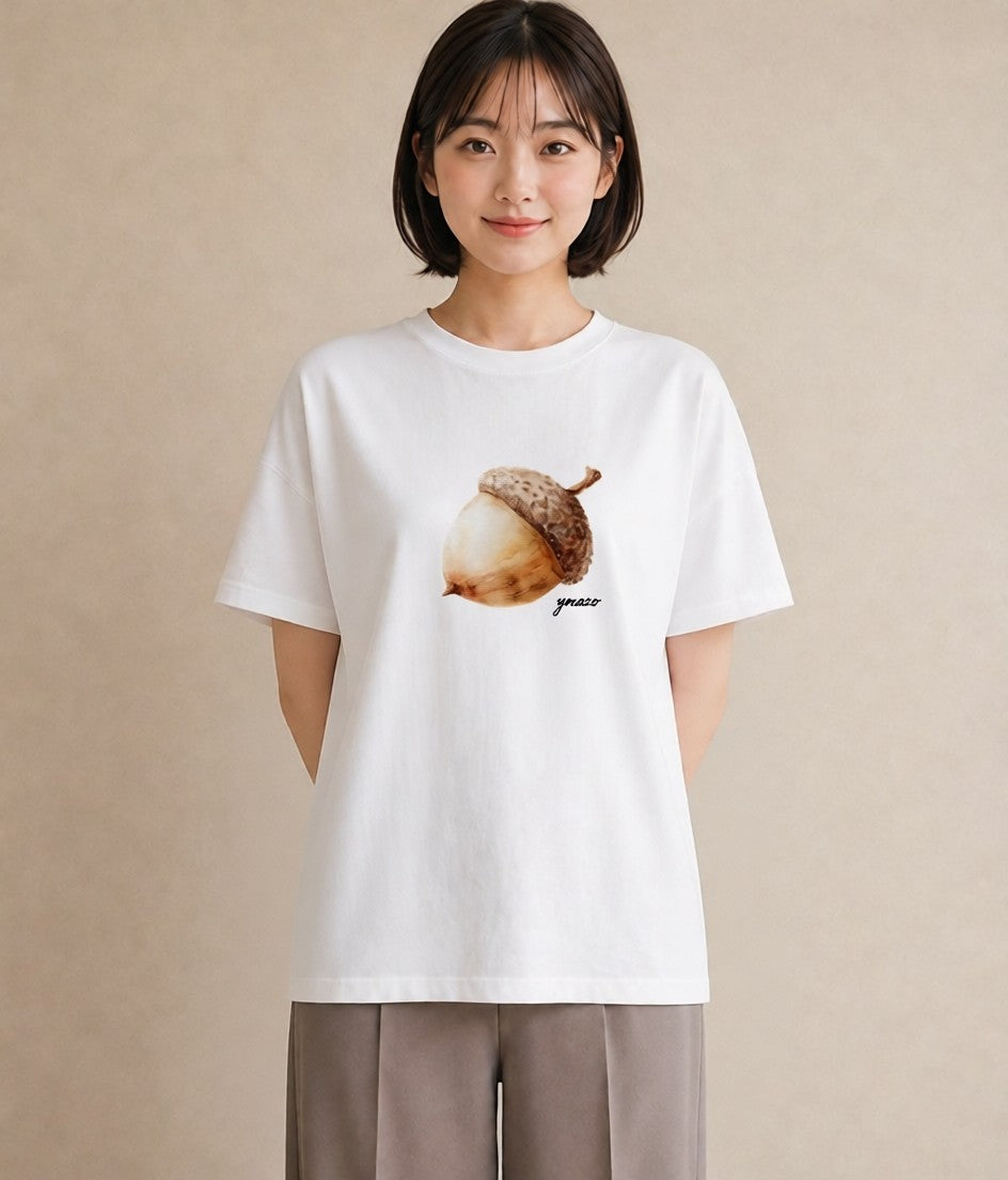 Tシャツ レディース 松ぼっくり 植物 ボタニカル イラスト シンプル お出かけ 普段着 白T YMAZO