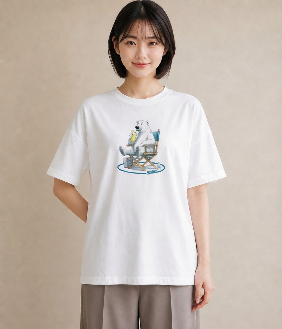 半袖Tシャツ レディース しろくま 白くま 動物 アニマル イラスト ラフカジュアル 母の日 ビーチ 白T YMAZO