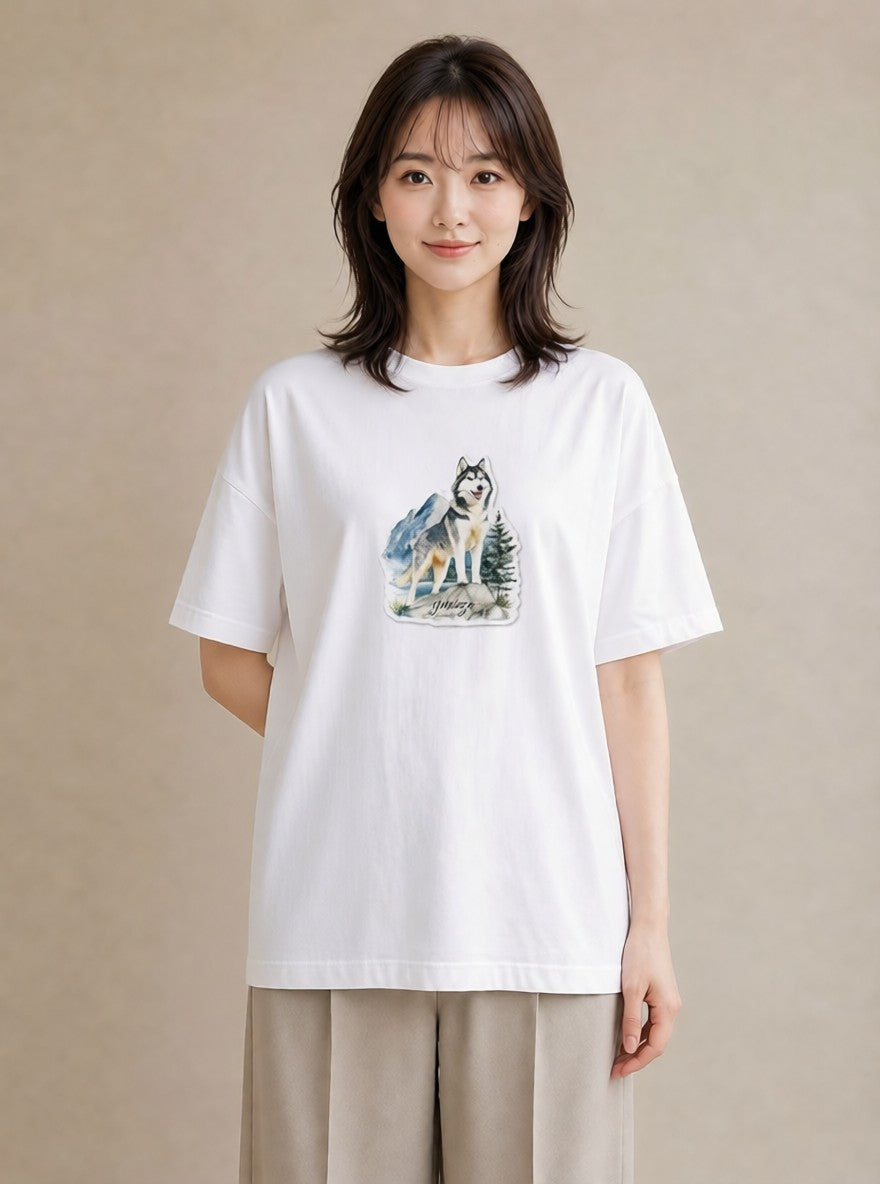 デザインTシャツ レディース シベリアンハスキー 犬 いぬ イラスト 手描き風 ギフト 母の日 白T YMAZO