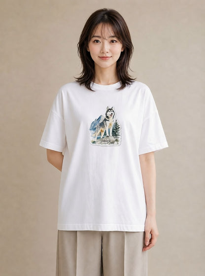 デザインTシャツ レディース シベリアンハスキー 犬 いぬ イラスト 手描き風 ギフト 母の日 白T YMAZO