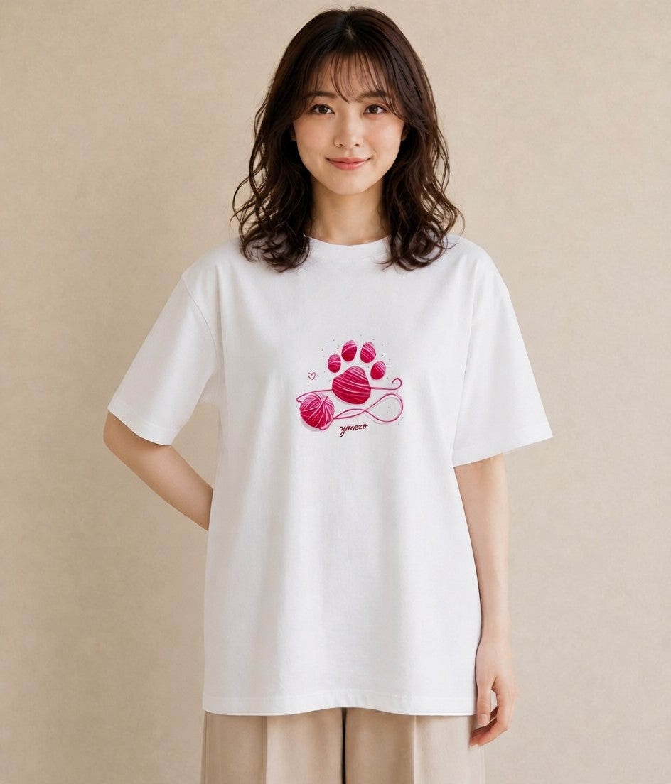 Tシャツ レディース 肉球 猫 ねこ イラスト フェミニン 送別ギフト 通勤 白T YMAZO