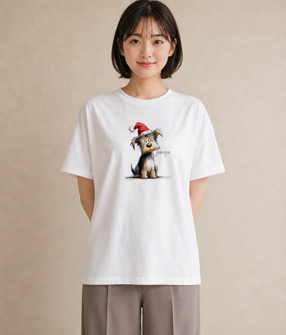 Tシャツ レディース ヨークシャーテリア 犬 いぬ イラスト ラフカジュアル ミセス 春コーデ 白T YMAZO