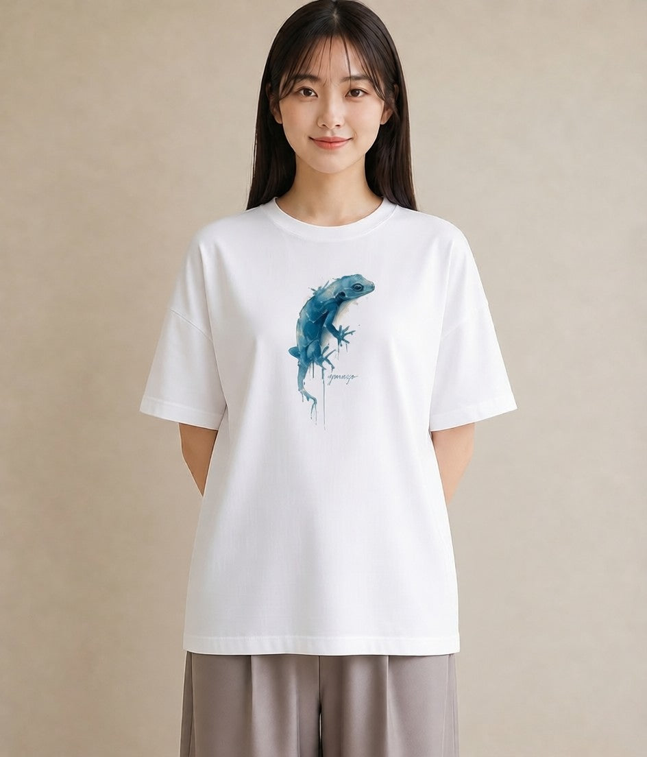 グラフィックTシャツ レディース レオパ ペット 動物 イラスト ミニマル 海 カフェ巡り 白T YMAZO