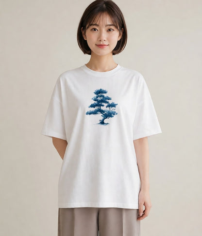 半袖Tシャツ レディース 青の水彩 風景 ブルー ナチュラル アンティーク イラスト ママ カフェ服 白T YMAZO