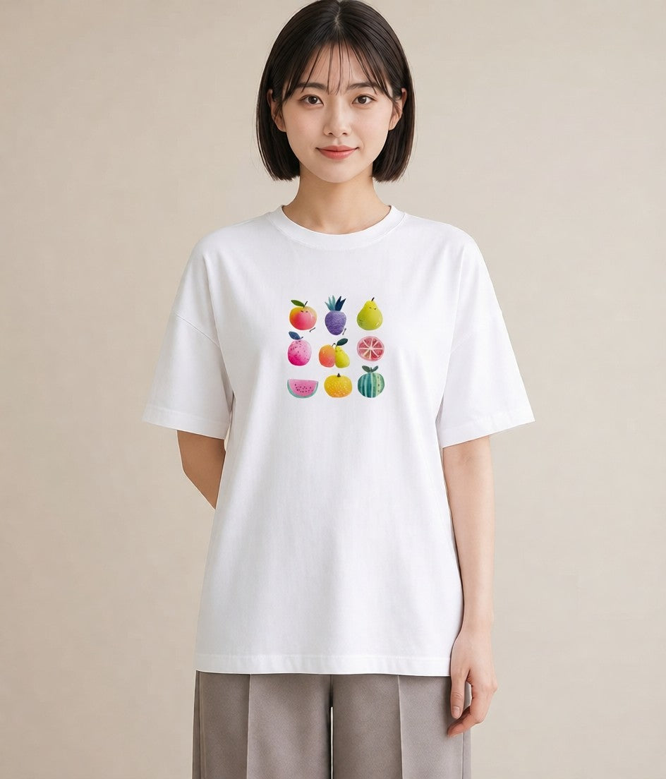 デザインTシャツ レディース メロン 食べ物 フード イラスト 淡色 デイリーウェア 休日 白T YMAZO