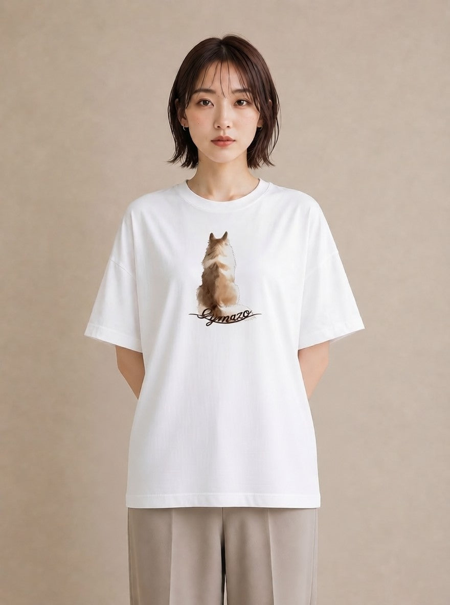 Tシャツ レディース 白猫 猫 ねこ イラスト きれいめ デート 帰省 白T YMAZO