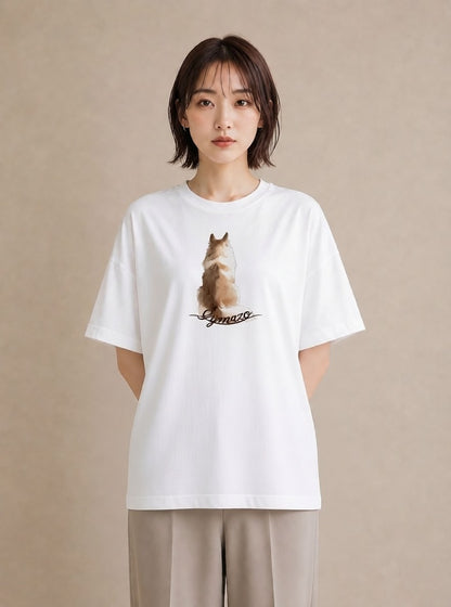 Tシャツ レディース 白猫 猫 ねこ イラスト きれいめ デート 帰省 白T YMAZO