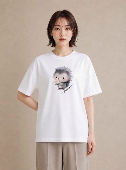 プリントTシャツ レディース ハリネズミ ペット 動物 イラスト 上品 春コーデ 姉妹 白T YMAZO