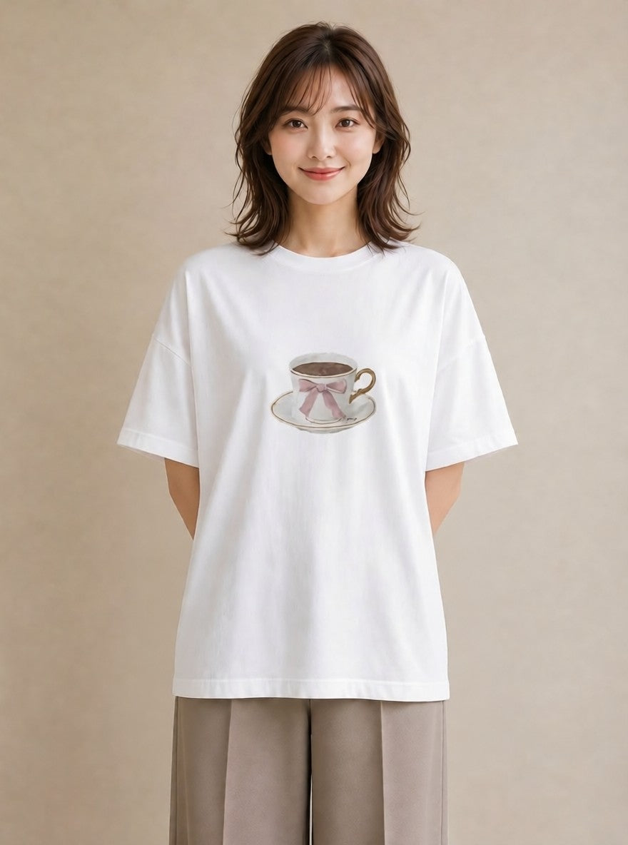 グラフィックTシャツ レディース エスプレッソ 食べ物 フード イラスト ガーリー 海 カフェ巡り 白T YMAZO