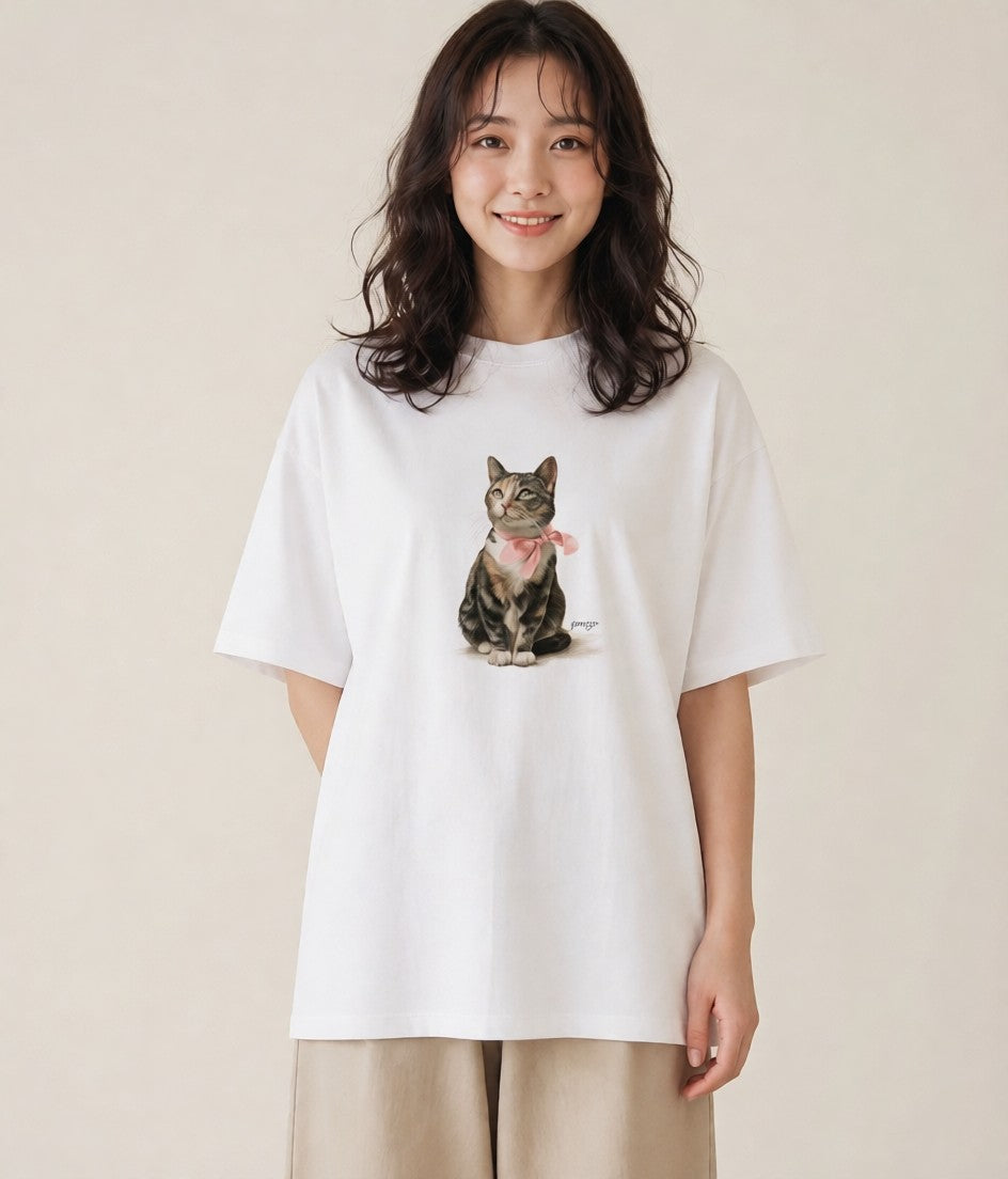 半袖Tシャツ レディース 靴下猫 猫 ねこ イラスト ポップ 自分用 ルームウェア 白T YMAZO