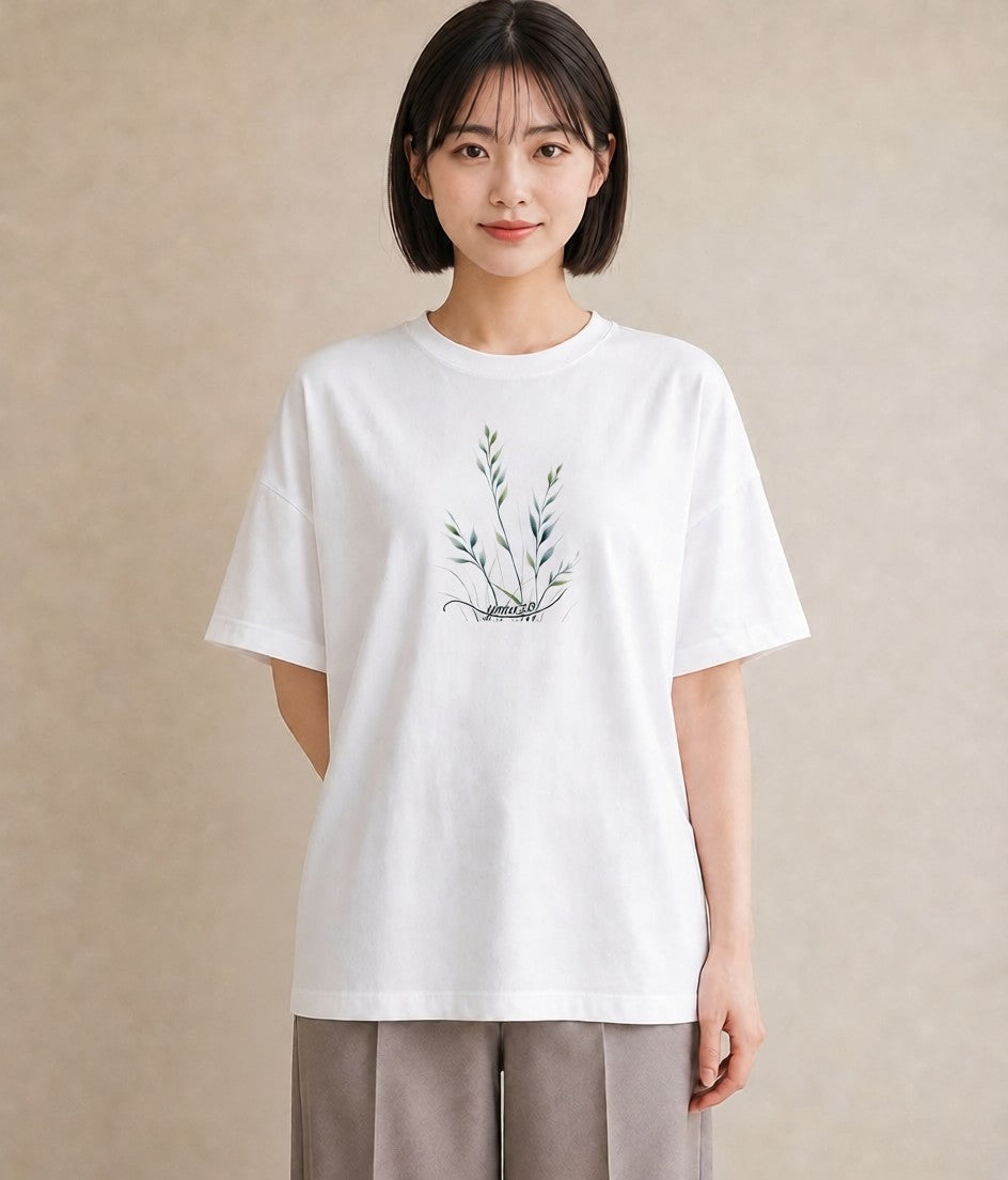 グラフィックTシャツ レディース 芝生 植物 ボタニカル イラスト 抜け感 おしゃれギフト 社会人 白T YMAZO