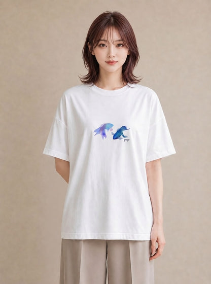 グラフィックTシャツ レディース グッピー ペット 動物 イラスト アート風 カジュアルコーデ 買い物 白T YMAZO