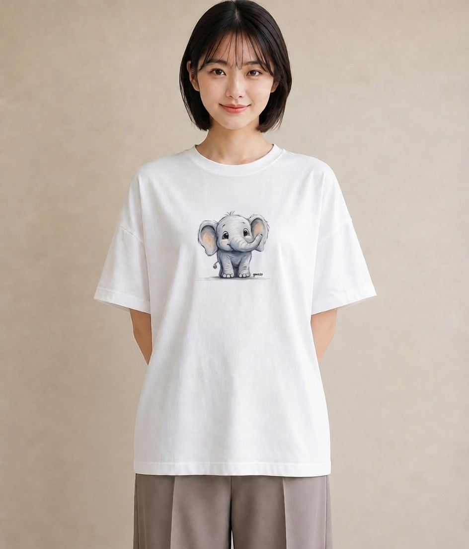 Tシャツ レディース ぞう 動物 アニマル イラスト カジュアル 20代 カジュアルコーデ 白T YMAZO