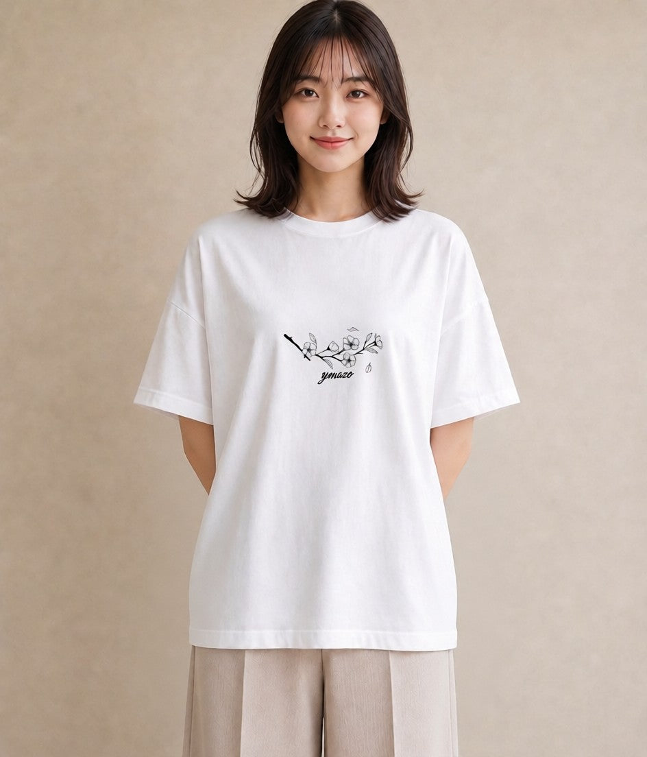プリントTシャツ レディース さくら 桜 桜の枝 イラスト ナチュラル 通学 誕生日プレゼント 白T YMAZO