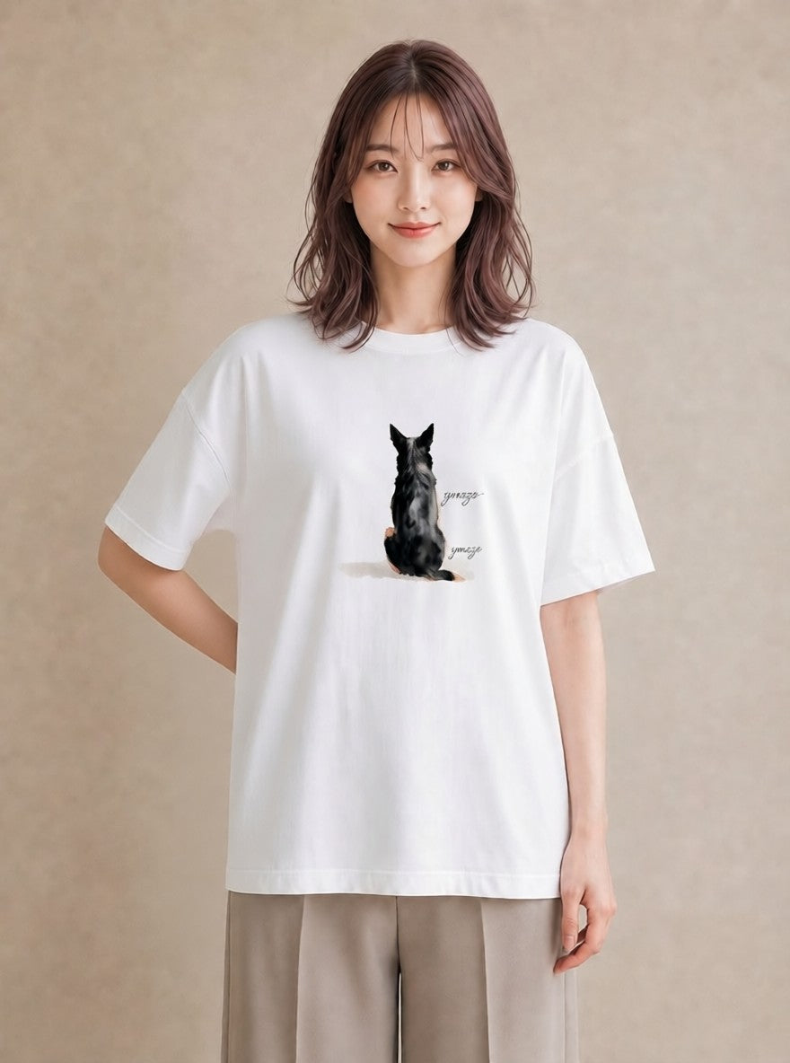 Tシャツ レディース しっぽ 猫 ねこ イラスト ポップ 通学 誕生日プレゼント 白T YMAZO