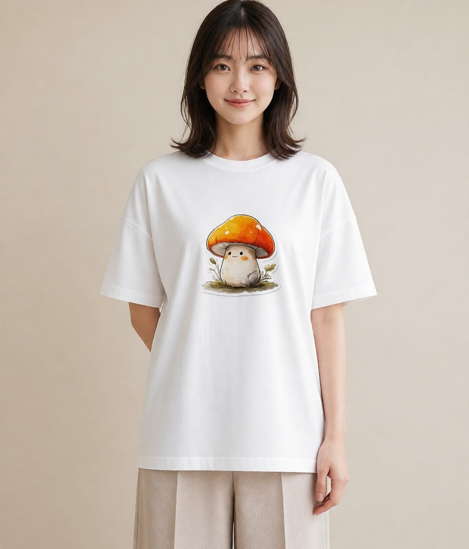 グラフィックTシャツ レディース きのこ 植物 ボタニカル イラスト 抜け感 親子 20代 白T YMAZO