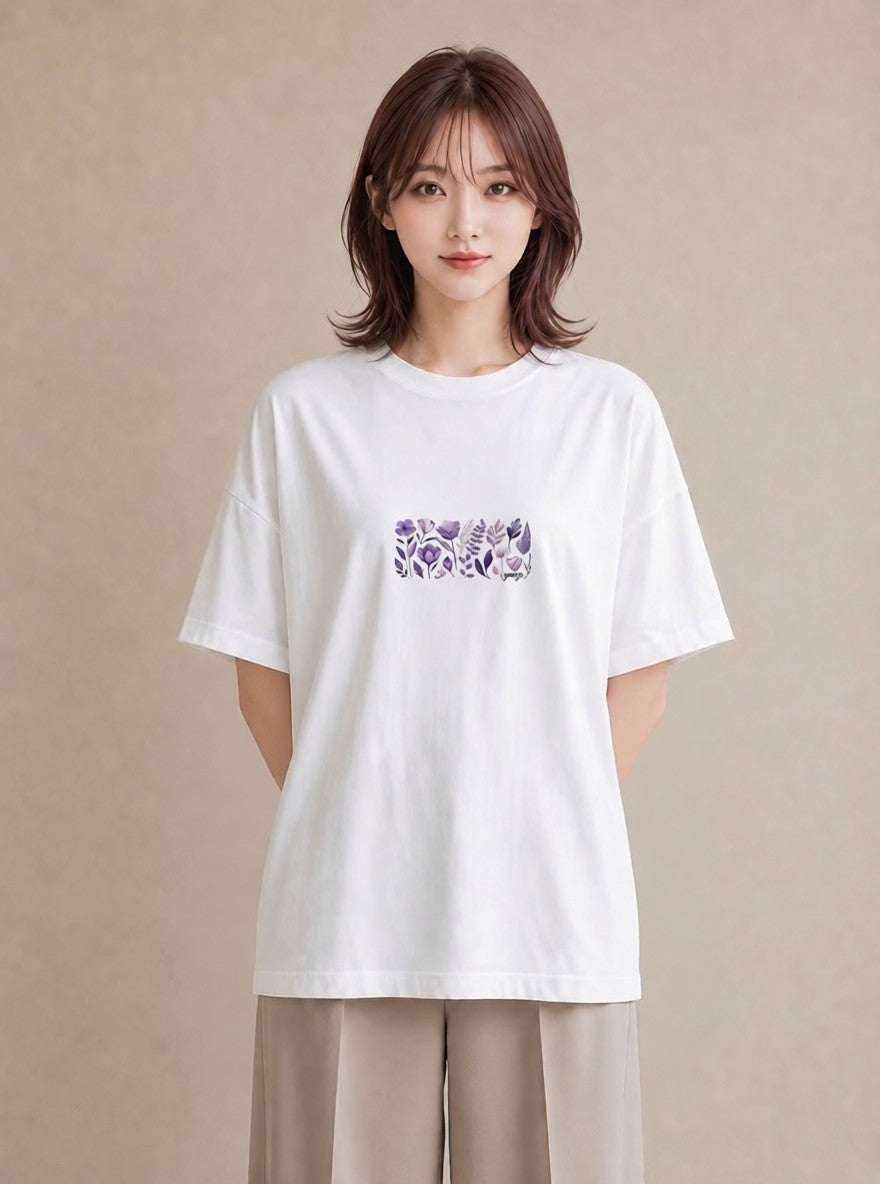 グラフィックTシャツ レディース スミレ 花 花柄 イラスト ポップ 帰省 ラフ 白T YMAZO