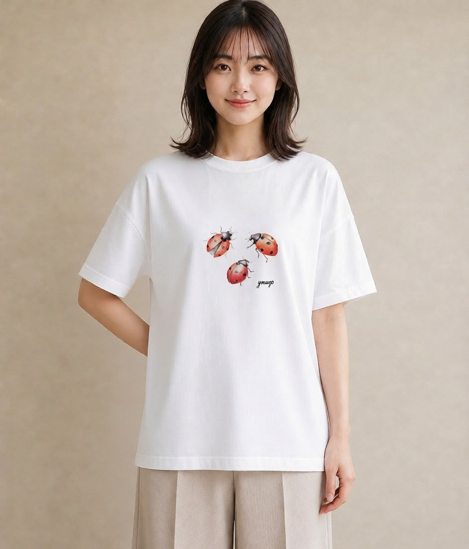 プリントTシャツ レディース クワガタ 昆虫 虫 イラスト 個性的 ビーチ デイリーウェア 白T YMAZO