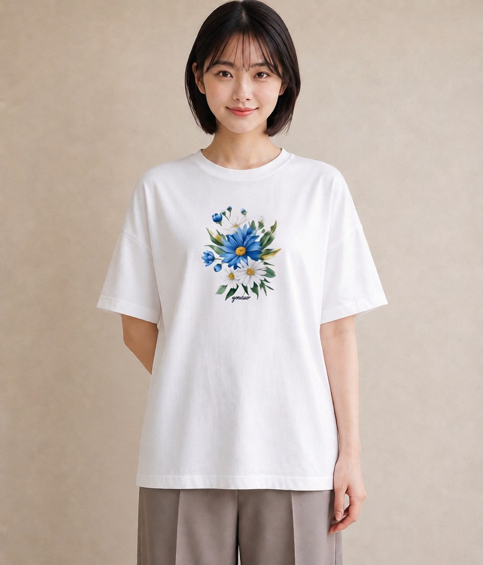 Tシャツ レディース マーガレット 花 花柄 イラスト 北欧風 女性 旅行用 白T YMAZO