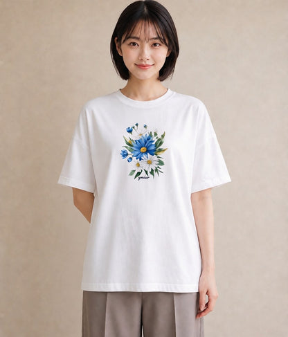 Tシャツ レディース マーガレット 花 花柄 イラスト 北欧風 女性 旅行用 白T YMAZO