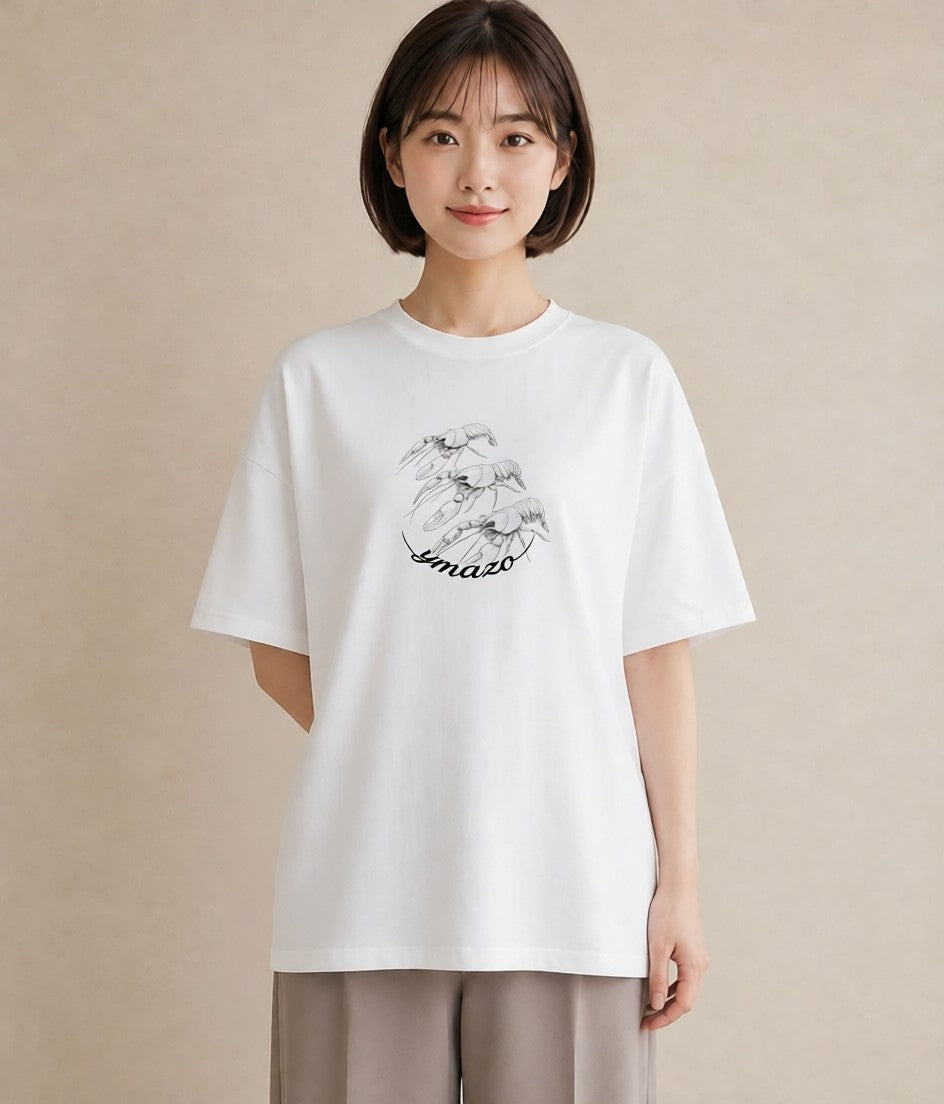 デザインTシャツ レディース エビ 海の生き物 海 イラスト ナチュラル 旅行用 白T YMAZO