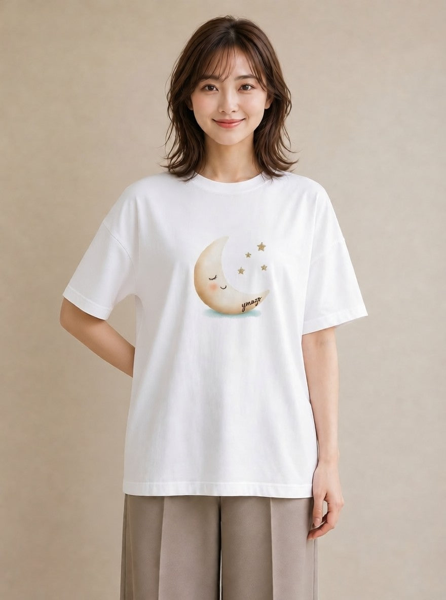 グラフィックTシャツ レディース 月 星空 宇宙 イラスト ヴィンテージ風 部屋着 女性向けギフト 白T YMAZO