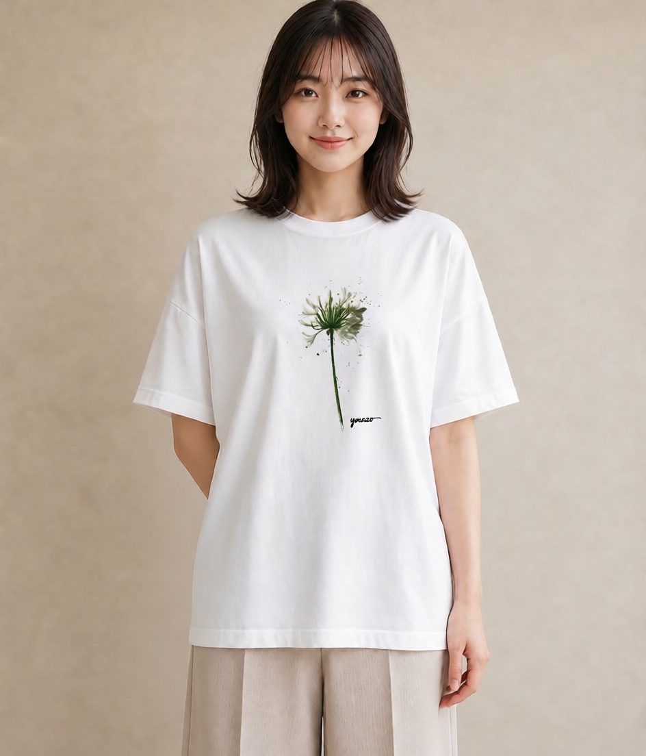 デザインTシャツ レディース たんぽぽ 花 花柄 イラスト ミニマル レイヤード 友達ギフト 白T