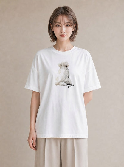 Tシャツ レディース ビションフリーゼ 犬 いぬ イラスト 上品 ラフ レイヤード 白T YMAZO