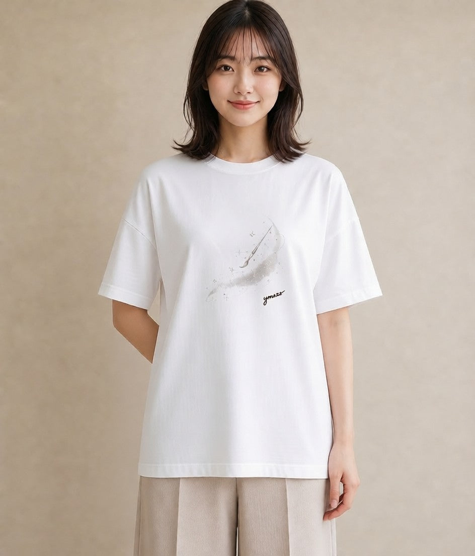 グラフィックTシャツ レディース 流れ星 星空 宇宙 イラスト ナチュラル 部屋着 女性向けギフト 白T YMAZO