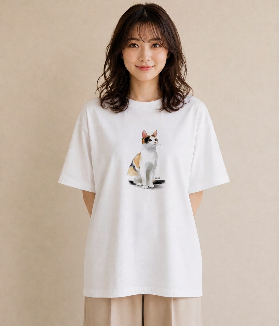 半袖Tシャツ レディース ベンガル 猫 ねこ イラスト ゆるかわ 買い物 夏コーデ 白T YMAZO