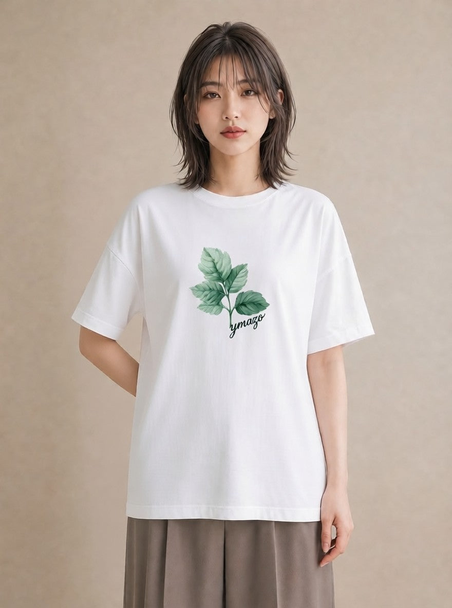 半袖Tシャツ レディース ボタニカル 植物 イラスト カジュアル デイリーウェア 休日 白T YMAZO