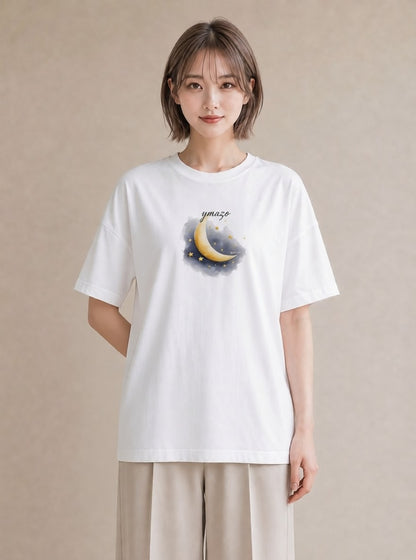 デザインTシャツ レディース 星 星空 宇宙 イラスト シンプル カジュアルコーデ 買い物 白T YMAZO