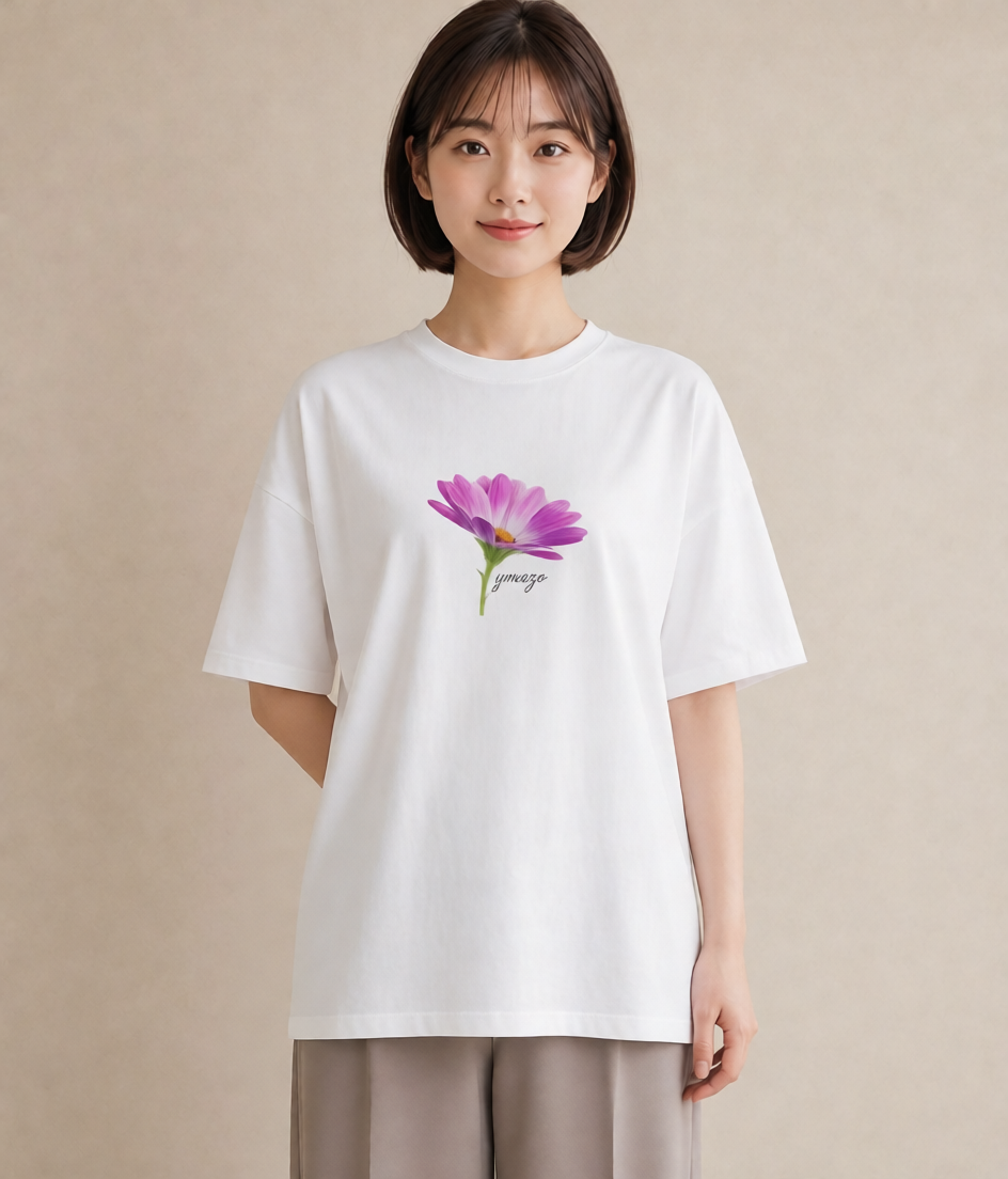 Tシャツ レディース マーガレット 花 花柄 イラスト カフェ巡り 女子会 白T
